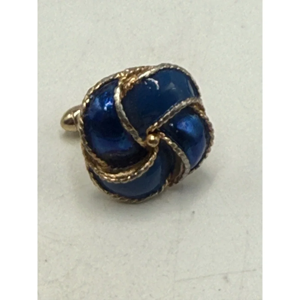 Vintage Blue Enamel Gold Tone Rope Knot Cufflinks Mens Formal Accesssory